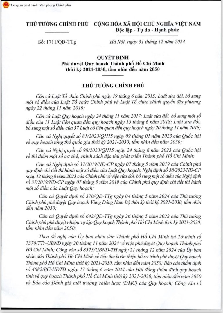Thủ Tướng phê duyệt quy hoạch Thành phố Hồ Chí Minh thời kỳ 2021-2030, tầm nhìn đến năm 2050
