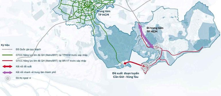 Tuyến đường sắt tốc độ cao từ trung tâm TP.HCM – Cần Giờ được đề xuất kéo dài, vượt biển nối sang Bà Rịa – Vũng Tàu (cũ).