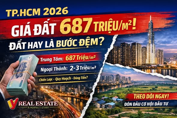 Bảng giá đất TP.HCM 2026: Mức cao nhất 687 triệu/m² và tác động đến thị trường bất động sản